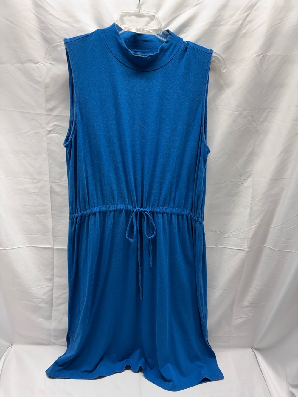 Eileen Fisher Dress Womens XL Marine Blue Stretch Jersey Sleeveless Tie Waist
